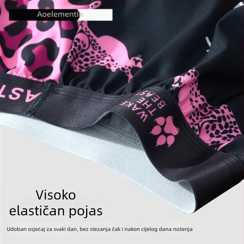 Muške bokserice s leopard uzorkom, prozračan poliester, antibakterijski, srednja visina struka, ljeto