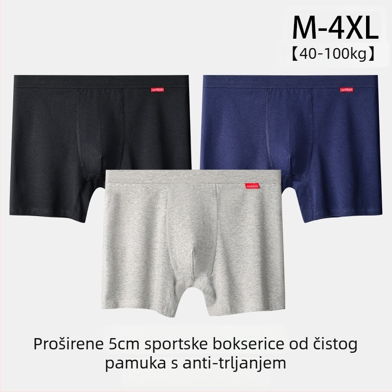 Muške pamučne bokserice sa srednjom strukom – prozračne, upijaju znoj, protiv trenja, sportsko donje rublje