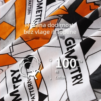 Muške pamučne bokserice, dišuće, srednje visoke talije, grafički print i blok boja, glavna tkanina 100% pamuk, podstava u preponama viskoza 80–90%.