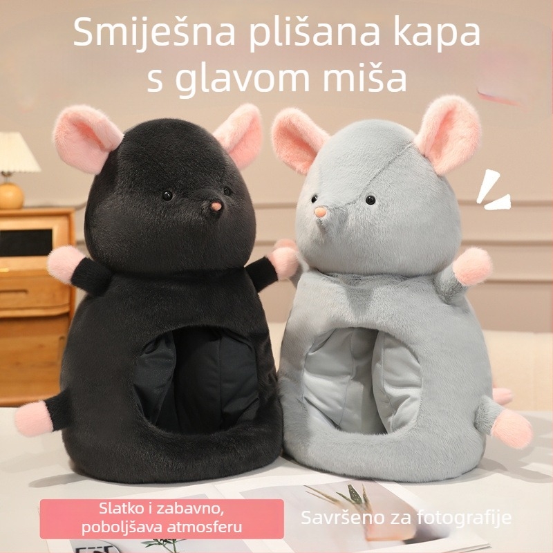 Nova plišana kapa s glavom miša za odrasle — dekorativna kostim kapa, slatka i zabavna
