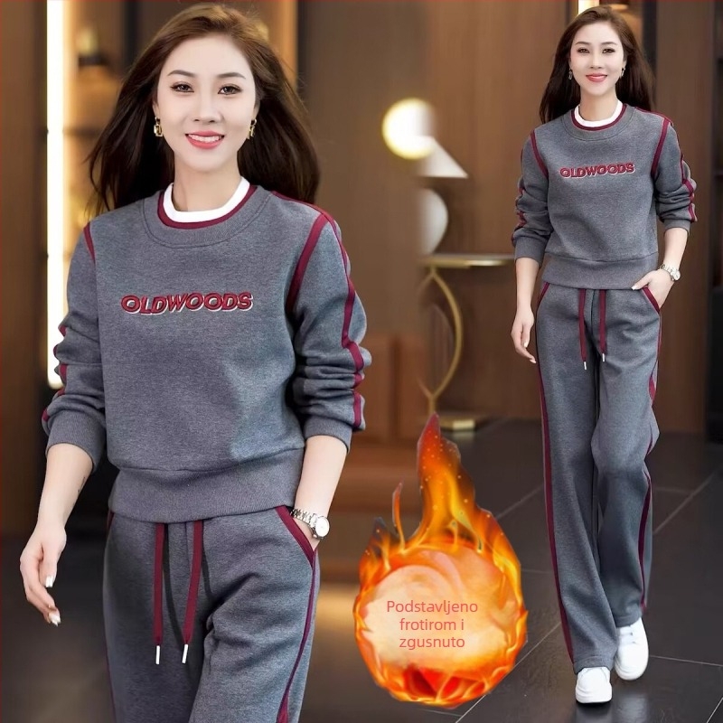 Ženski dvodijelni set: hoodie i hlače, velur debeli materijal, poliester, jesen 2025, ležerni sportski stil