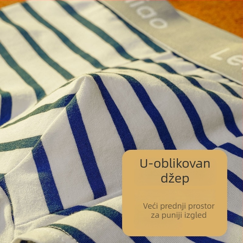 Muške prugaste pamučne bokserice – pleteni materijal, srednji pojas, 100% pamuk, ljetno nošenje