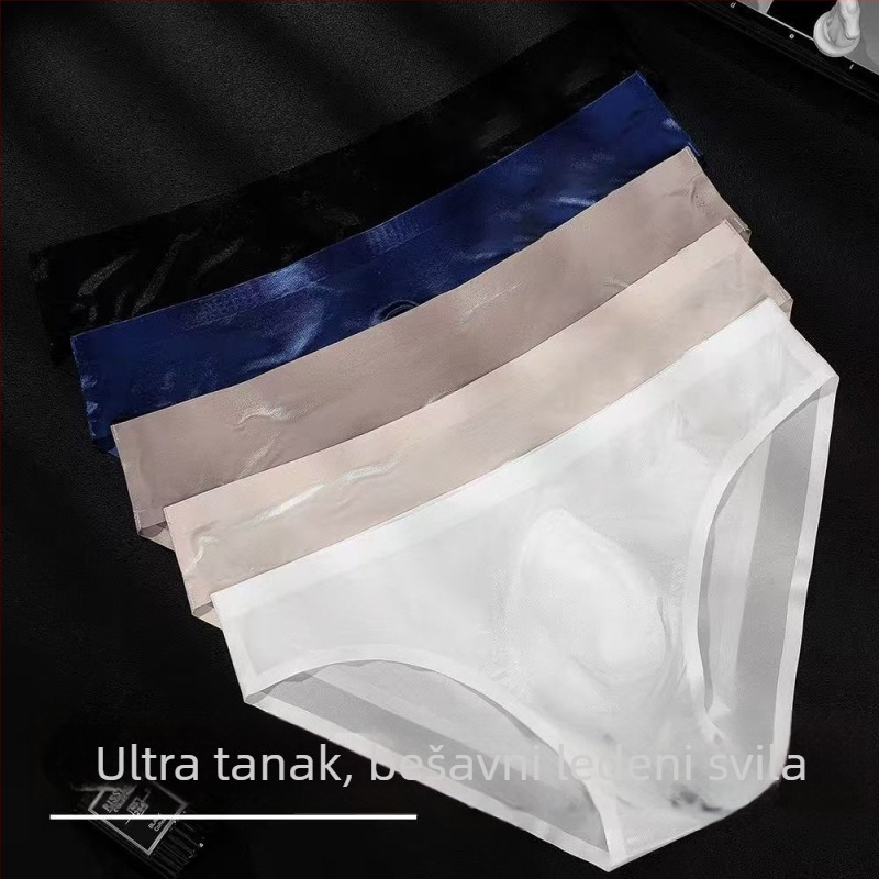 Muške bešavne gaćice s 3D konturama, biserno sjajna Ice Silk tkanina, ultra-tanki prozračni materijal