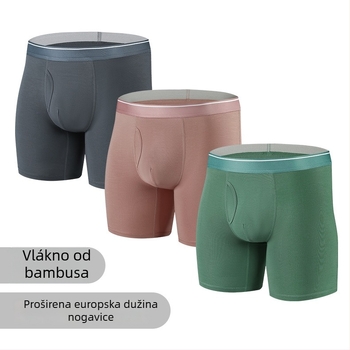 Muške gaćice od bambusovog vlakna s produženim nogama, prozračne, pletene, srednji pojas, jednobojni uzorak
