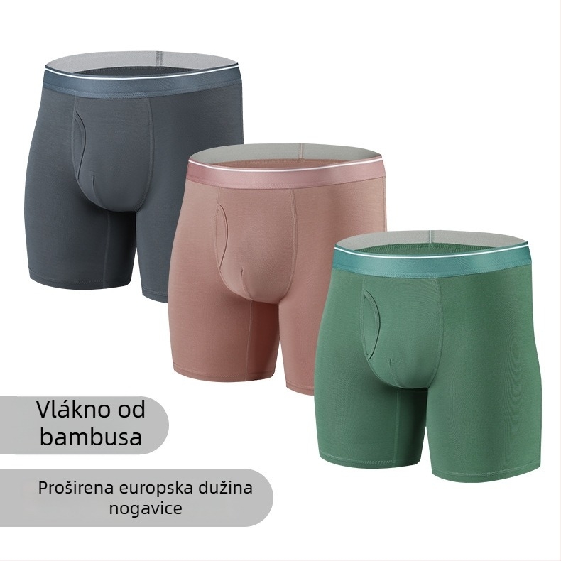 Muške gaćice od bambusovog vlakna s produženim nogama, prozračne, pletene, srednji pojas, jednobojni uzorak