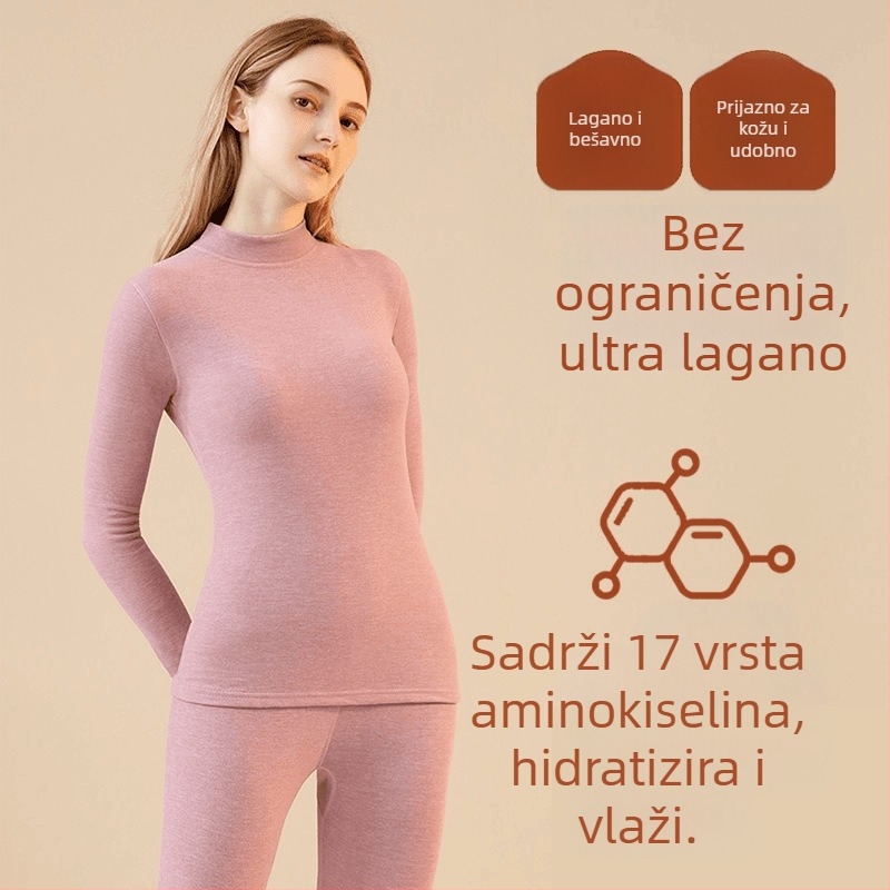 Unisex termalni komplet od kašmira i svile, s polu-visokom ovratnikom, flis podstava i debelim materijalom, gornji dio s dugim rukavima i hlače