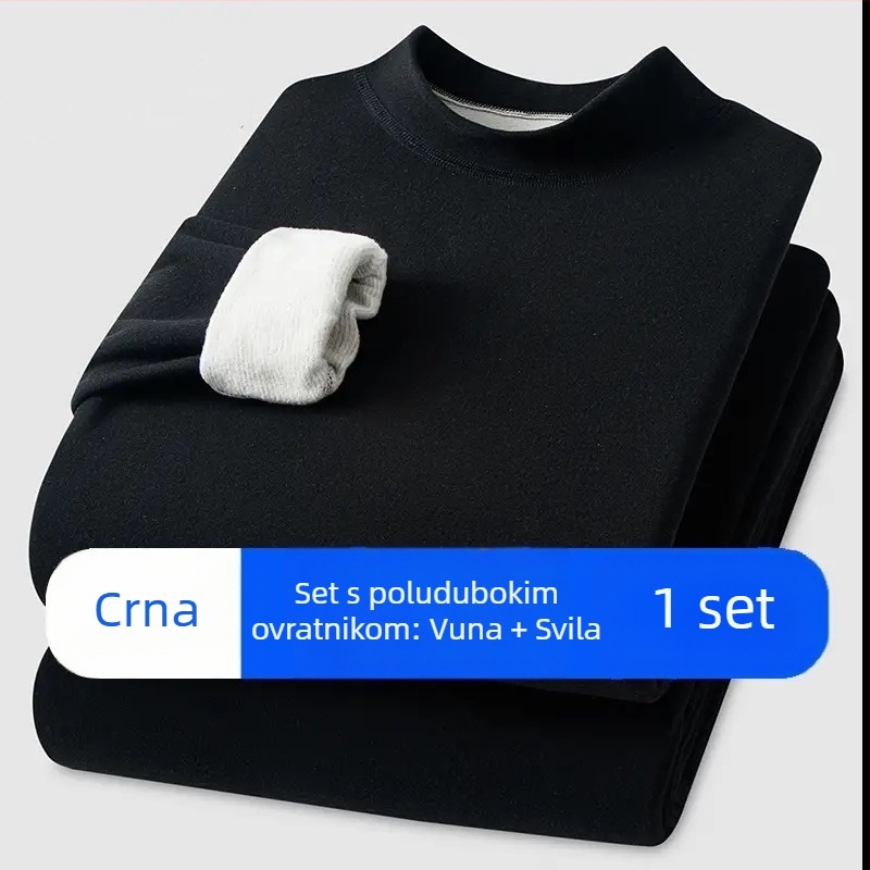 Unisex termalni komplet od kašmira i svile, s polu-visokom ovratnikom, flis podstava i debelim materijalom, gornji dio s dugim rukavima i hlače