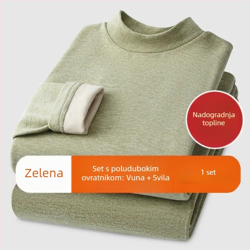 Unisex termalni komplet od kašmira i svile, s polu-visokom ovratnikom, flis podstava i debelim materijalom, gornji dio s dugim rukavima i hlače