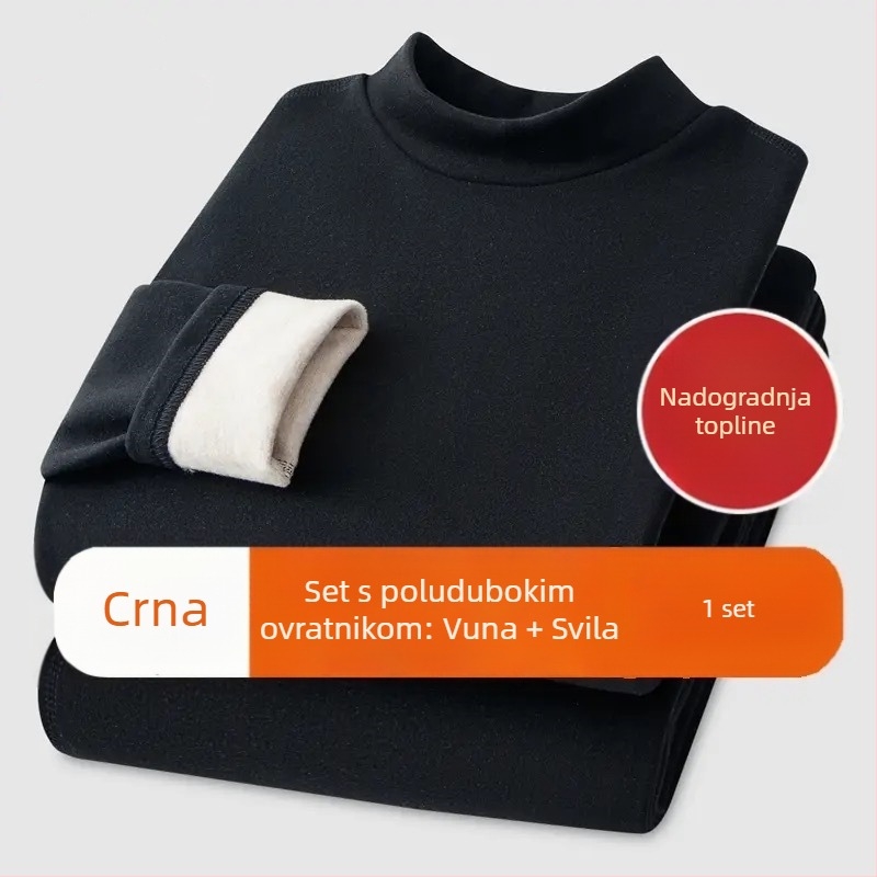Unisex termalni komplet od kašmira i svile, s polu-visokom ovratnikom, flis podstava i debelim materijalom, gornji dio s dugim rukavima i hlače
