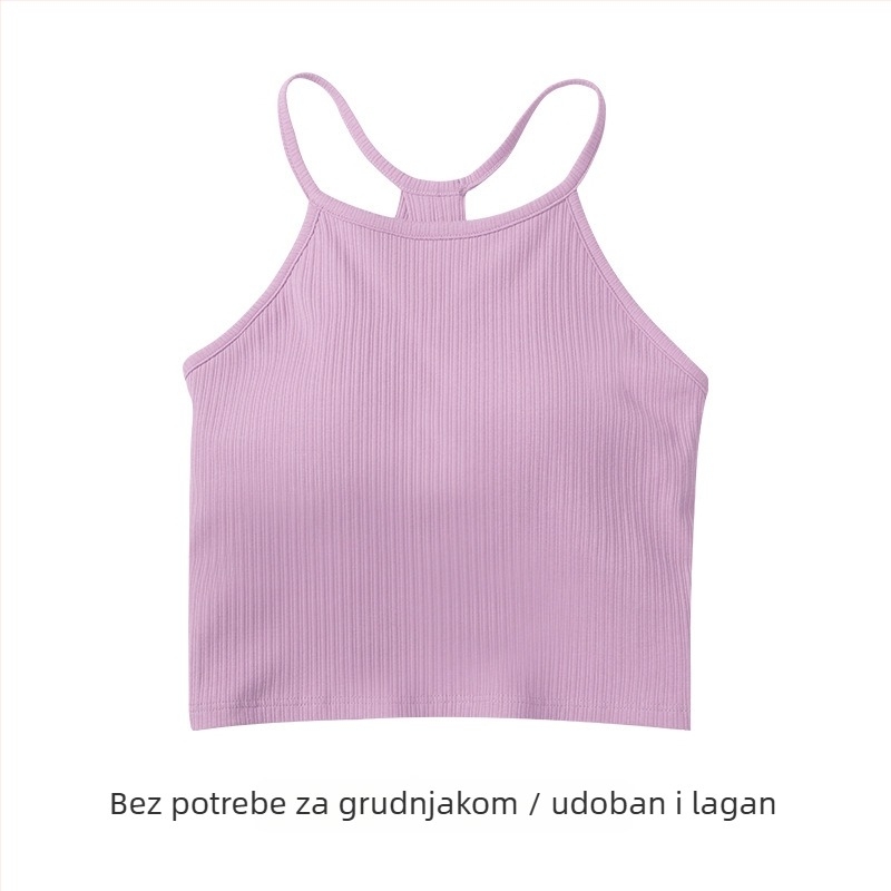 Pamučni top s integriranim košaricama i jastučićima, uski kroj, naramenice nisu uklonjive, može se nositi kao vanjski top ili donji sloj