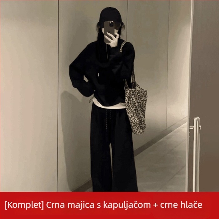 Ženski jesenski casual dvodijelni set: visokim strukom i širokim nogavicama te opušteni sweatshirt (jesen 2025)