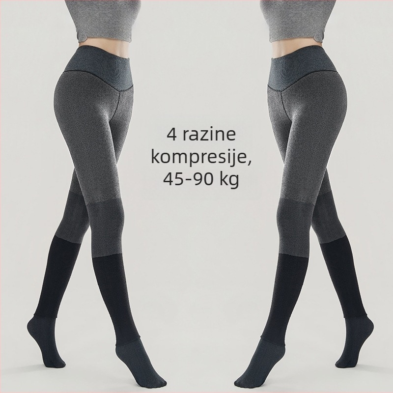 Ženske plus-size tajice s fleece podstavom i ribastim uzorkom, sive boje