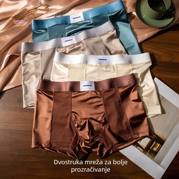 Muške Ice Silk bokserice, bezšivne, antibakterijske, prozračne, brzo se suše, oblik tijela (Glavna tkanina: Nylon; Prelaz prepona: Viskozna; Bezšivne)