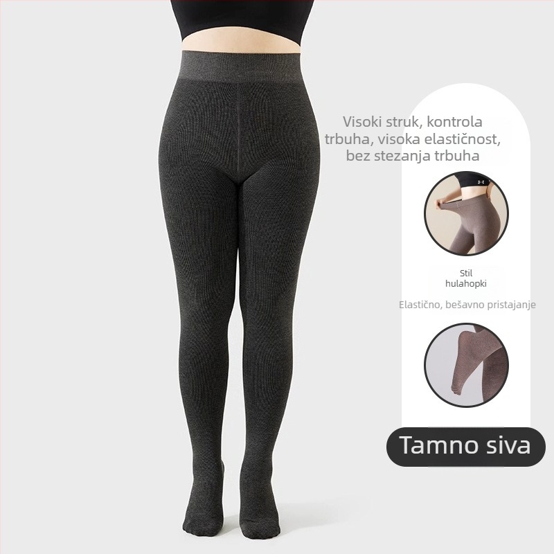 Sive ženske tajice s fleekom za jesen-zimu, debele, visoki pojas, kontrola trbuha i podizanje stražnjice