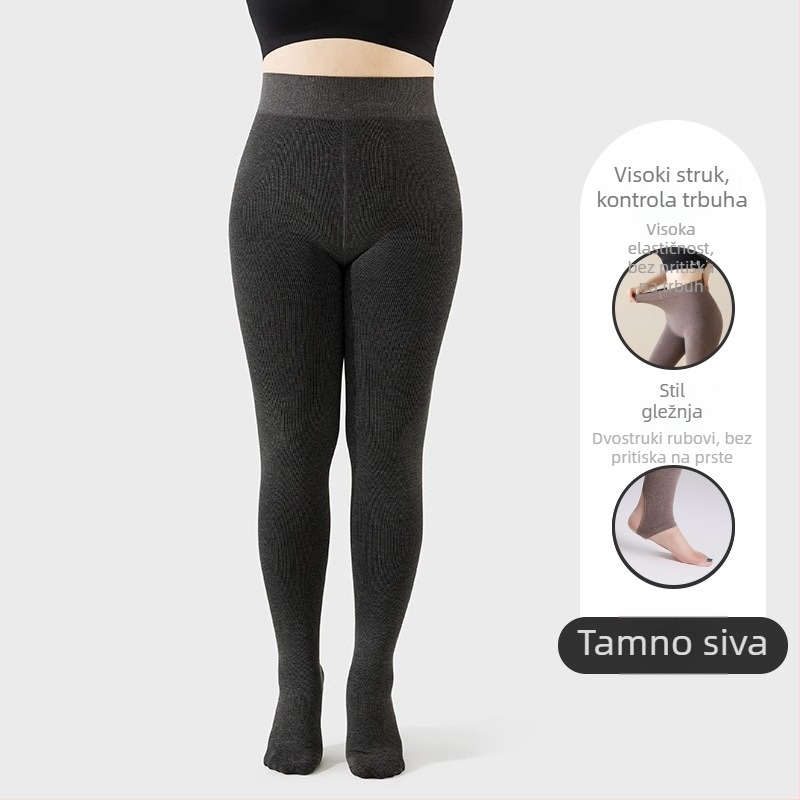 Sive ženske tajice s fleekom za jesen-zimu, debele, visoki pojas, kontrola trbuha i podizanje stražnjice