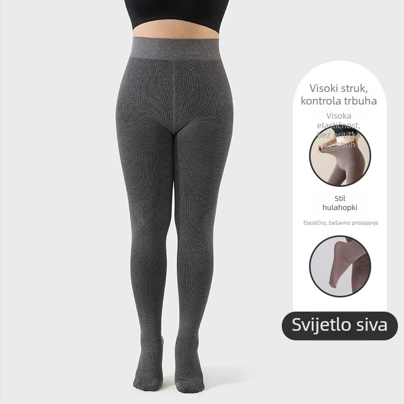 Sive ženske tajice s fleekom za jesen-zimu, debele, visoki pojas, kontrola trbuha i podizanje stražnjice