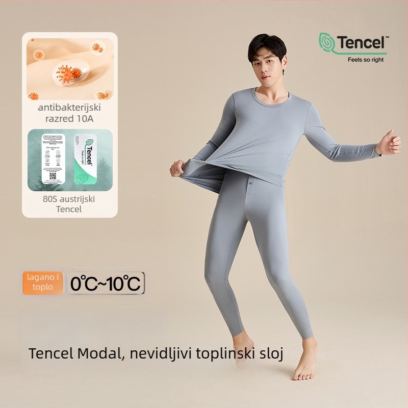 Muški termalni donji rublje set – Modal, antibakterijski, anti‑staticki, bez šavova, debljina 201–250 g/m2