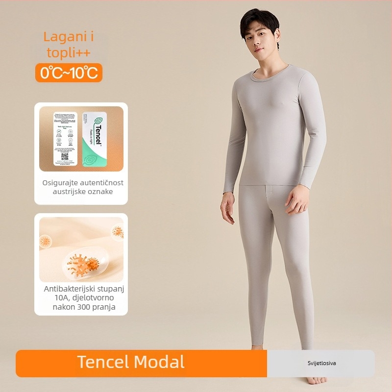 Muški termalni donji rublje set – Modal, antibakterijski, anti‑staticki, bez šavova, debljina 201–250 g/m2