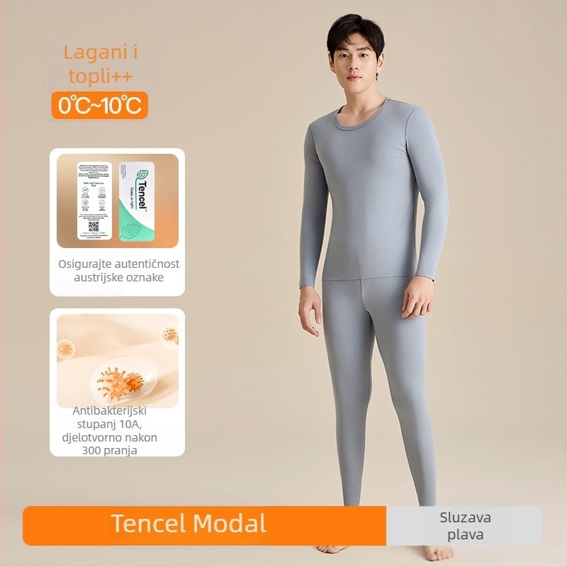 Muški termalni donji rublje set – Modal, antibakterijski, anti‑staticki, bez šavova, debljina 201–250 g/m2
