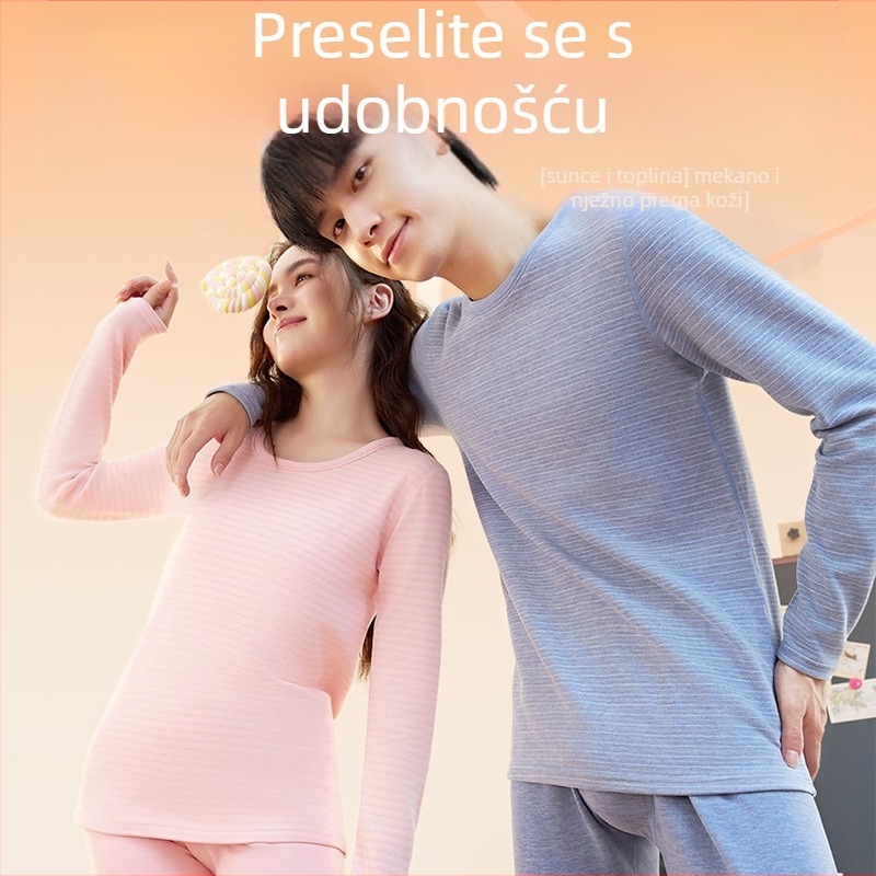 Šareni vuneno-svileni termički set za tinejdžere, unisex, gornji dio s dugim rukavom i hlače s flis podstavom