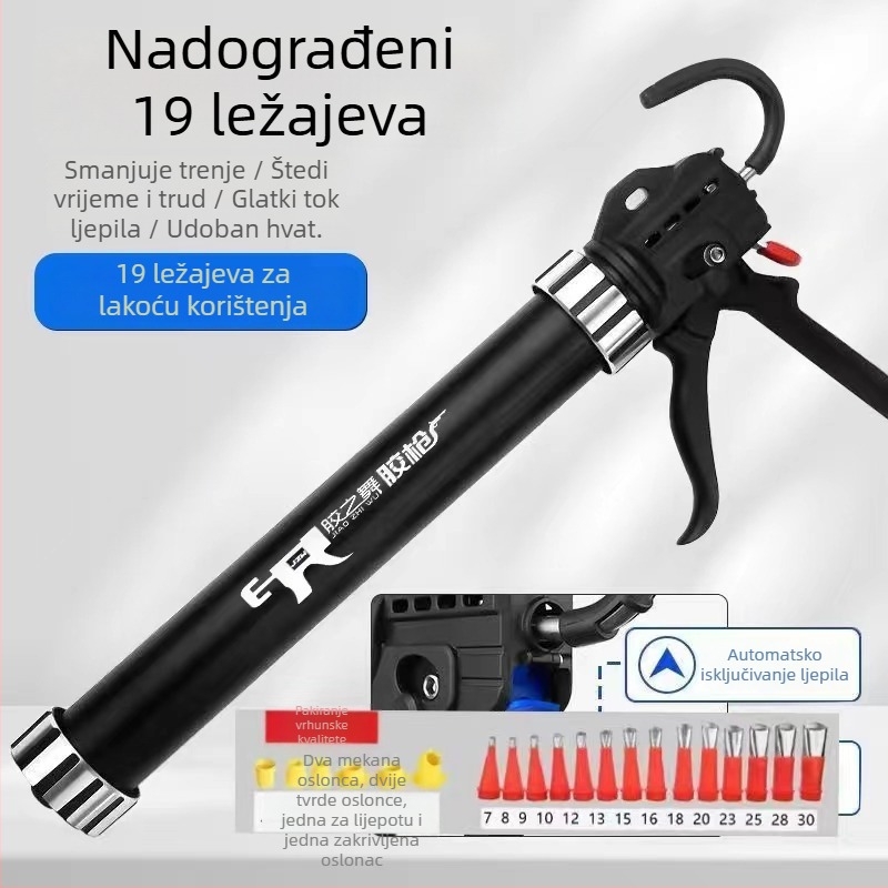 Pistolj ljepila za vrata, prozore i staklo – automatsko rezanje ljepila, ušteda napora, dugi hod, dvostruka primjena, protuklizno držalo