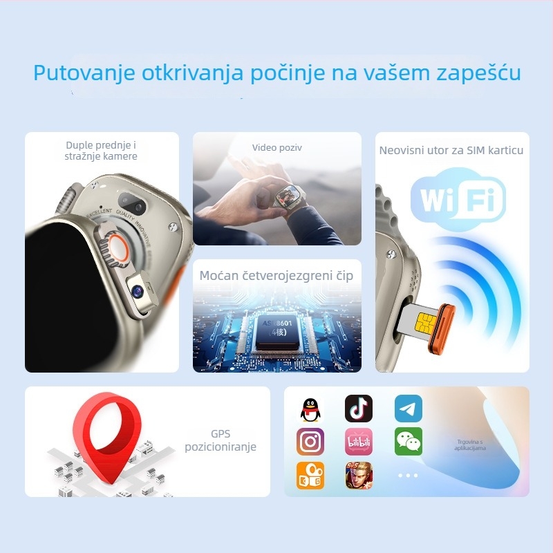 Pametni sat HW Ultra 2 Call s SIM karticom, video pozivi, dvostruke prednje i stražnje kamere, pozicioniranje, dodirni zaslon WeChat, bežično punjenje