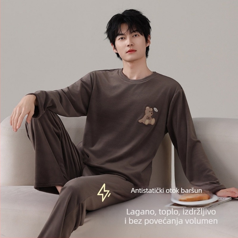 Muški pijama set Island Velvet, s kapuljom i crtani dizajn, 90-95% poliester, debela tkanina 251-300 g/m2, okrugli izrez, dugi rukavi