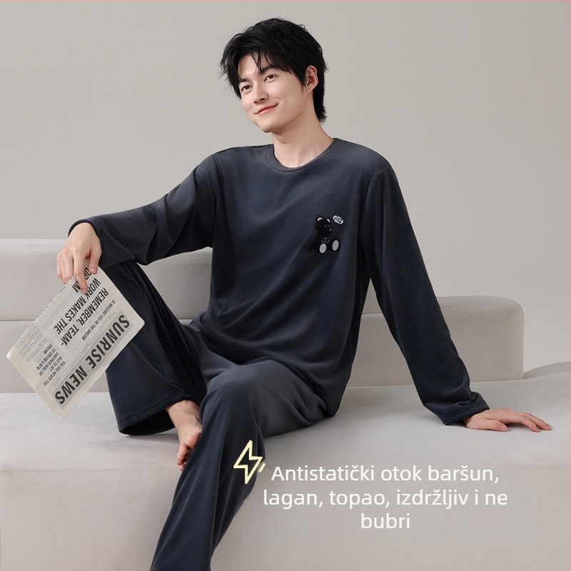 Muški pijama set Island Velvet, s kapuljom i crtani dizajn, 90-95% poliester, debela tkanina 251-300 g/m2, okrugli izrez, dugi rukavi