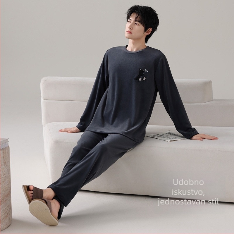 Muški pijama set Island Velvet, s kapuljom i crtani dizajn, 90-95% poliester, debela tkanina 251-300 g/m2, okrugli izrez, dugi rukavi