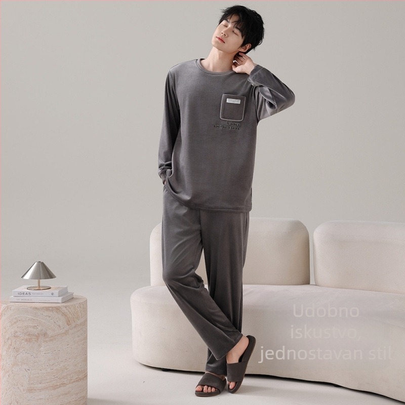 Muški pijama set Island Velvet, s kapuljom i crtani dizajn, 90-95% poliester, debela tkanina 251-300 g/m2, okrugli izrez, dugi rukavi