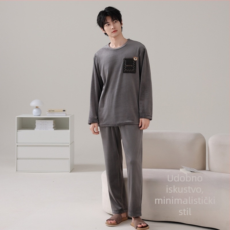 Muški pijama set Island Velvet, s kapuljom i crtani dizajn, 90-95% poliester, debela tkanina 251-300 g/m2, okrugli izrez, dugi rukavi