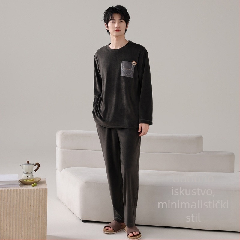 Muški pijama set Island Velvet, s kapuljom i crtani dizajn, 90-95% poliester, debela tkanina 251-300 g/m2, okrugli izrez, dugi rukavi