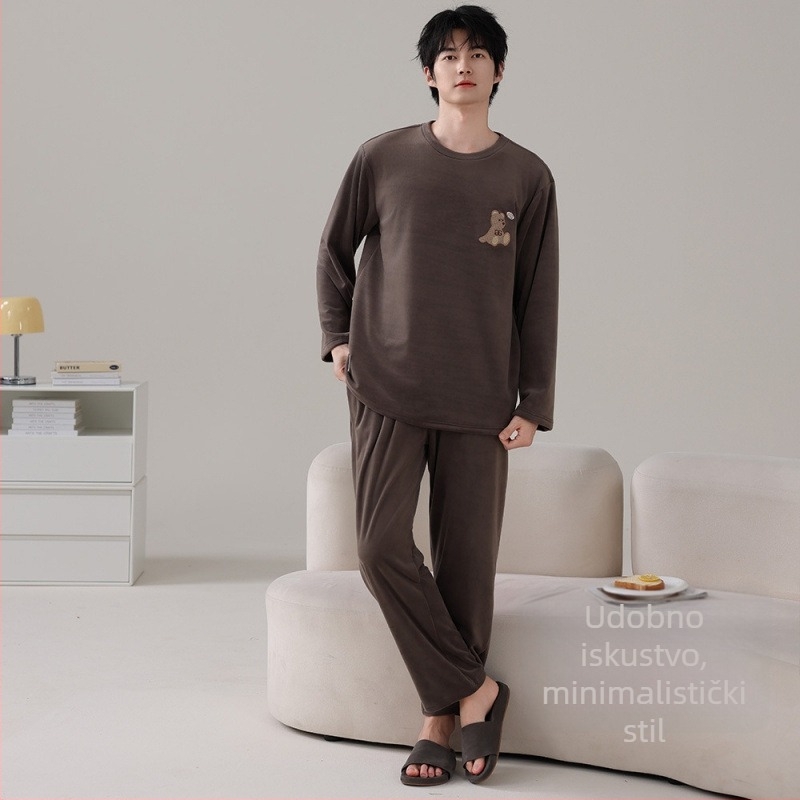 Muški pijama set Island Velvet, s kapuljom i crtani dizajn, 90-95% poliester, debela tkanina 251-300 g/m2, okrugli izrez, dugi rukavi