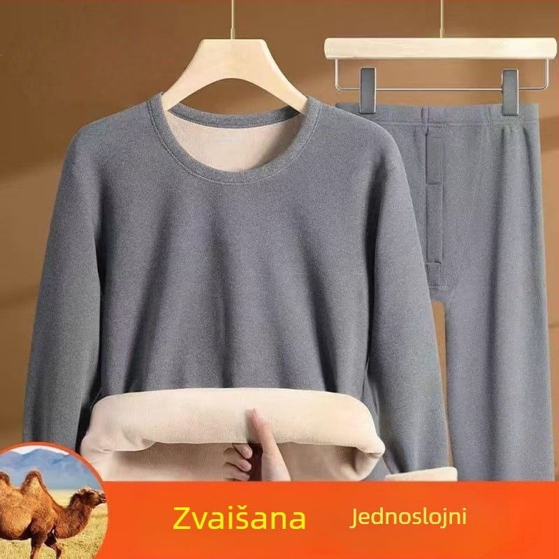 Muški termalni set: dvostruko slojeviti ekstra debeli fleec, akrilna tkanina, elastičnost, dugi rukavi, ovratnik s jednim redom