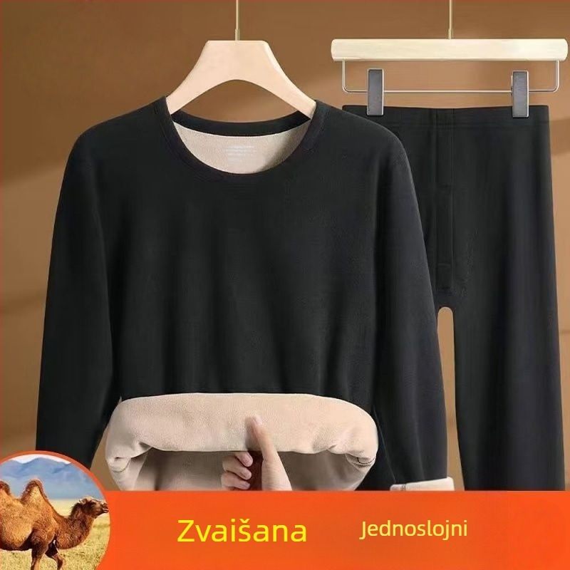 Muški termalni set: dvostruko slojeviti ekstra debeli fleec, akrilna tkanina, elastičnost, dugi rukavi, ovratnik s jednim redom