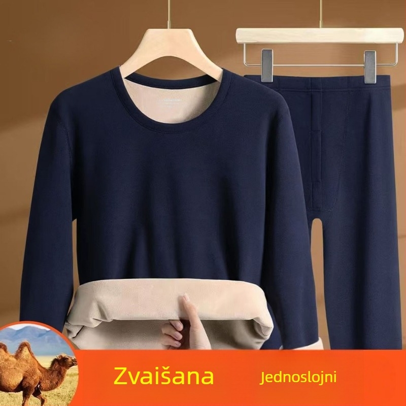Muški termalni set: dvostruko slojeviti ekstra debeli fleec, akrilna tkanina, elastičnost, dugi rukavi, ovratnik s jednim redom