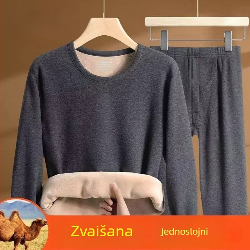 Muški termalni set: dvostruko slojeviti ekstra debeli fleec, akrilna tkanina, elastičnost, dugi rukavi, ovratnik s jednim redom