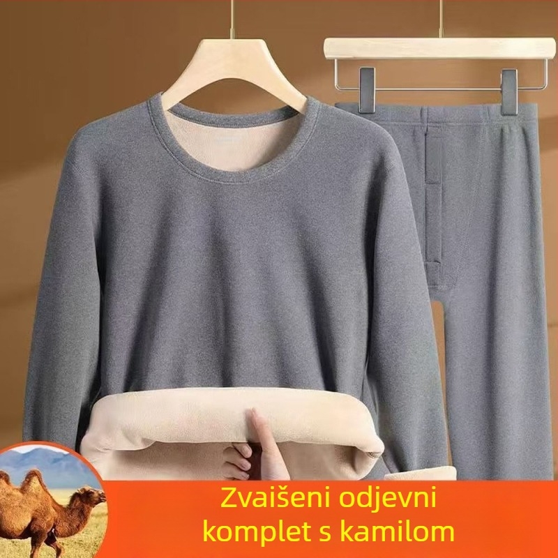 Muški termalni set: dvostruko slojeviti ekstra debeli fleec, akrilna tkanina, elastičnost, dugi rukavi, ovratnik s jednim redom