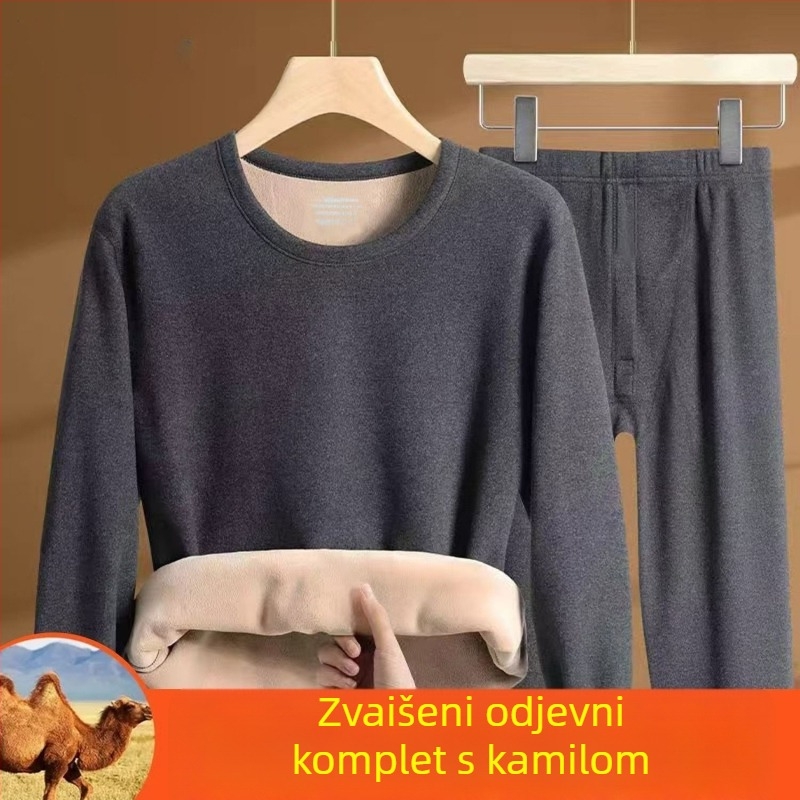 Muški termalni set: dvostruko slojeviti ekstra debeli fleec, akrilna tkanina, elastičnost, dugi rukavi, ovratnik s jednim redom