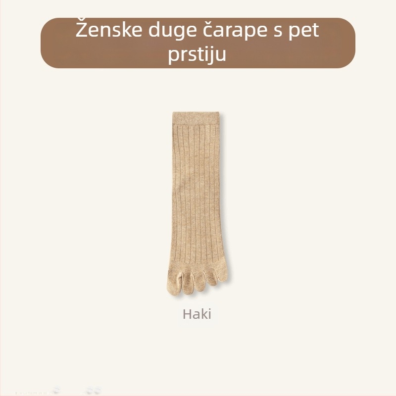 Ženske čarape s pet prstiju, srednje dužine do potkoljenice; pamuk–mješavina (64,4% pamuk, 32,7% poliester, 2,9% spandeks); antibakterijske, upijaju znoj, deodorirajuće, protiv trenja; pletene jednim ubodom