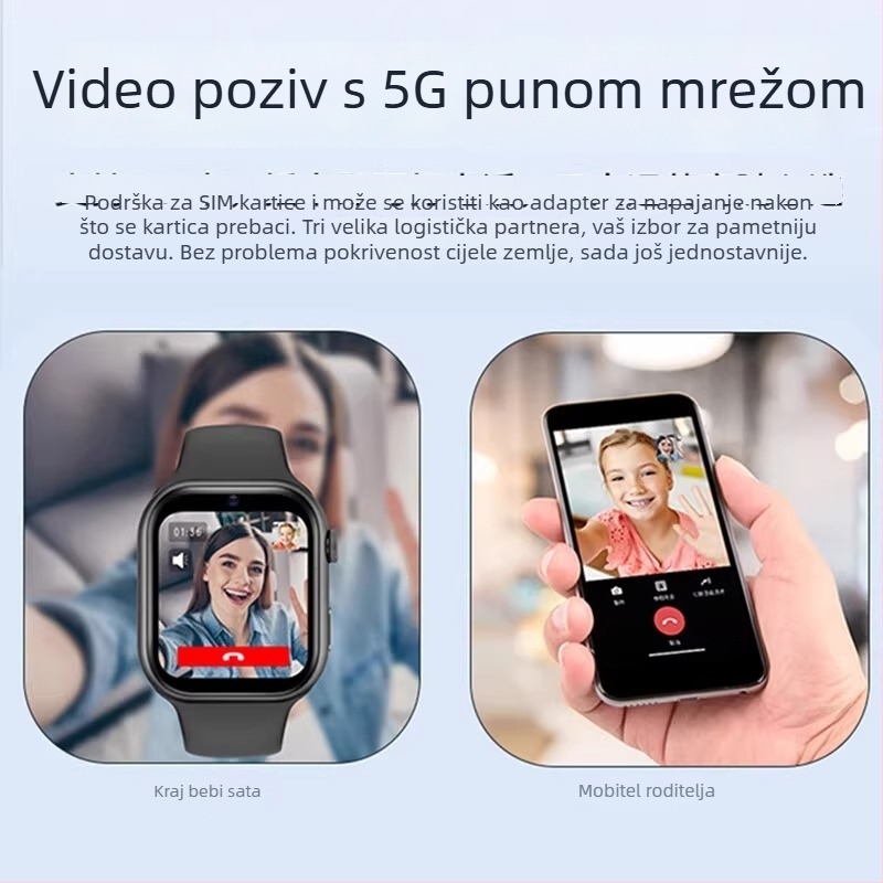 Dječji pametni sat s 5G, SIM utorom, vodootporan, praćenje lokacije, fotografije, brojanje koraka, silikonska narukvica