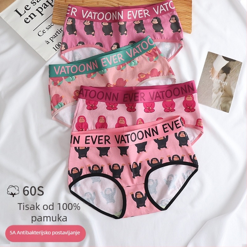 Ženske pamuk gaćice s otiskom, prozračne, srednje visoki struk, antibakterijska zaštita