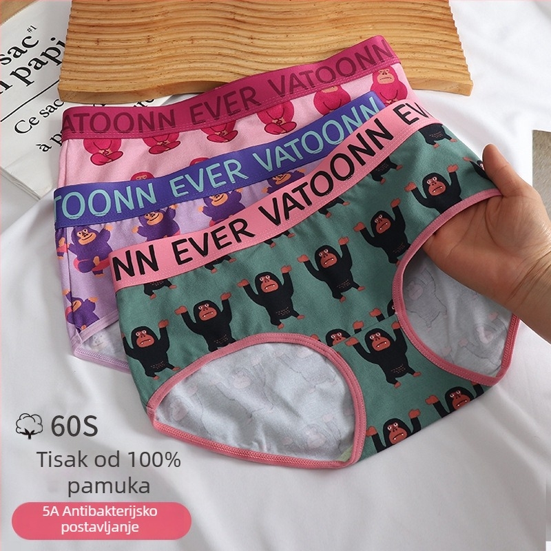 Ženske pamuk gaćice s otiskom, prozračne, srednje visoki struk, antibakterijska zaštita