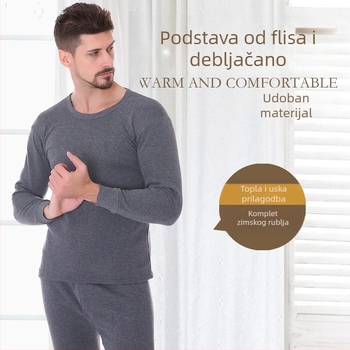 Muški termalni komplet donjeg rublja s flis podstavom, gornji dio s kružnim izrezom i dugi rukavi, hlače, mješavina tkanina, srednja debljina (181–200 g/m²)