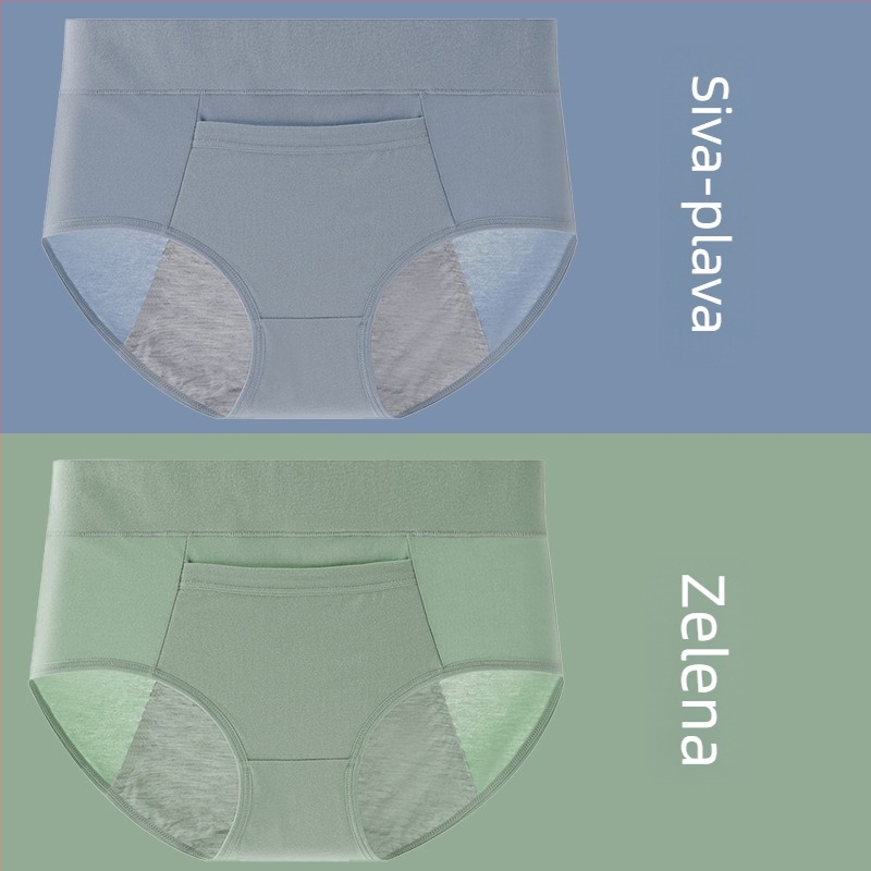 Pamukaste menstrualne gaćice s modalnom podstavom u području prepona, srednje visine struka, zaštita od curenja