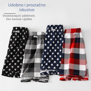 Muške udobne kućne šorceve od pamuka - Pleteni, srednji pojas, prugasto/kockasti uzorak, sportski stil