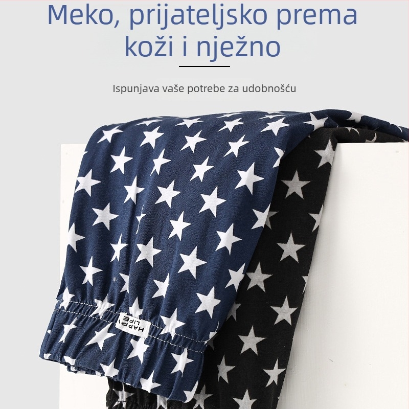 Muške udobne kućne šorceve od pamuka - Pleteni, srednji pojas, prugasto/kockasti uzorak, sportski stil