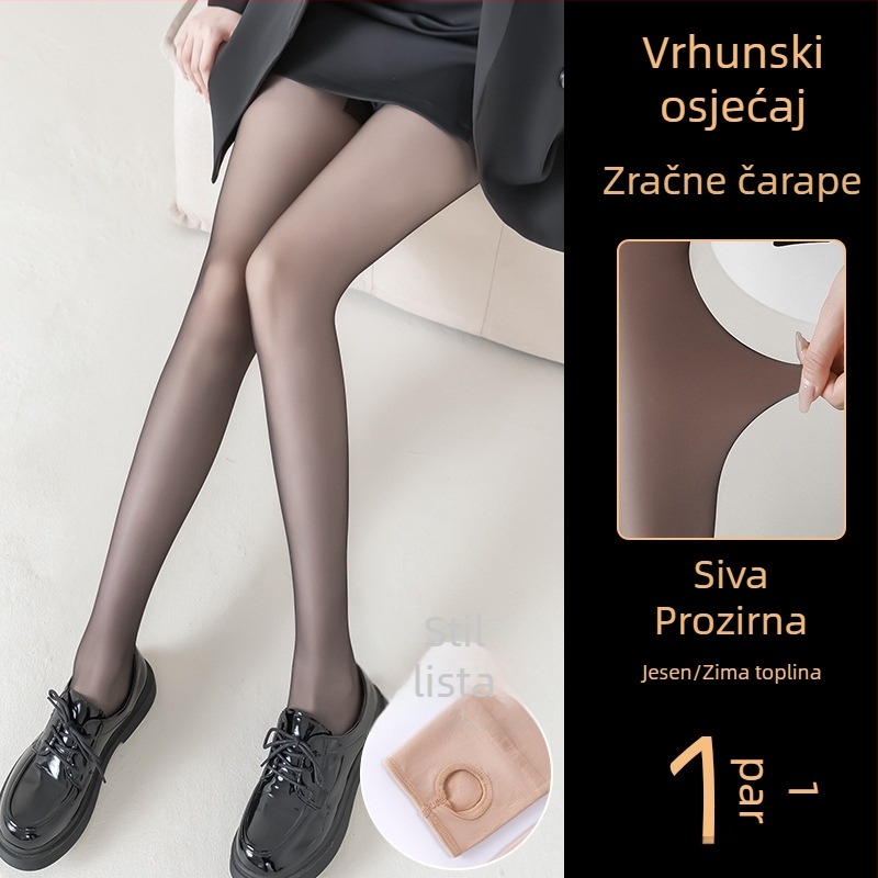 Ženske crne hulahopke s podstavom za jesen-zimu, neprozračne, tople, pune dužine