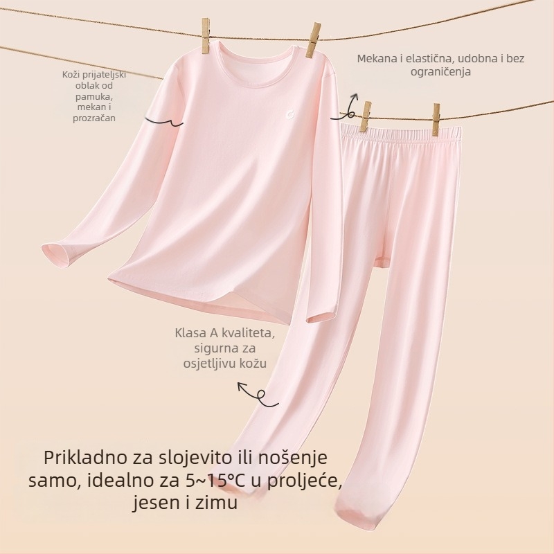 Ženski pamukasti termalni komplet - antibakterijski, zadržava toplinu, 90-95% pamuk, za djevojčice 13-18, pogodan za vanjsku upotrebu