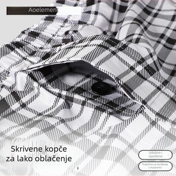 Muške bokserice od ledenog svile, labav kroj, srednje visine struka, karirani uzorak, pleteni poliester